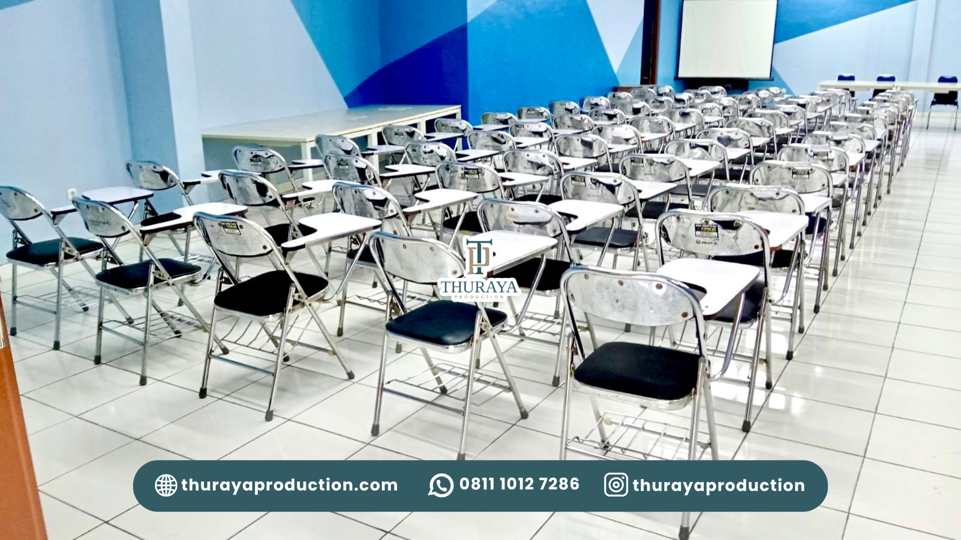 sewa kursi kuliah ergonomis dengan sandaran dan meja tulis